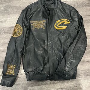 Black Leather Jacket with Gold Accents